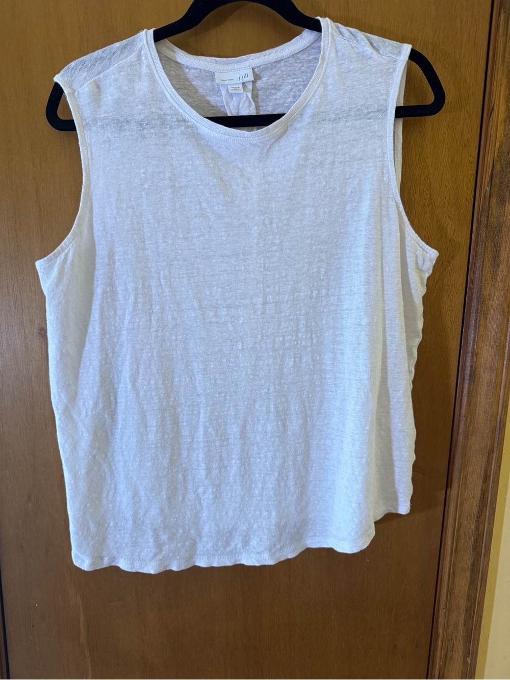 J. Jill White Sleeveless Crewneck Linen Tank in White